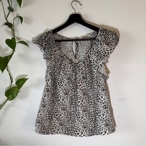Rebecca Taylor Cotton Ruffle Sleeveless Leopard Print Top - {Small}
